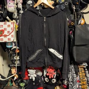 Bebe Black Rhinestone Zip Hoodie Y2K Glam